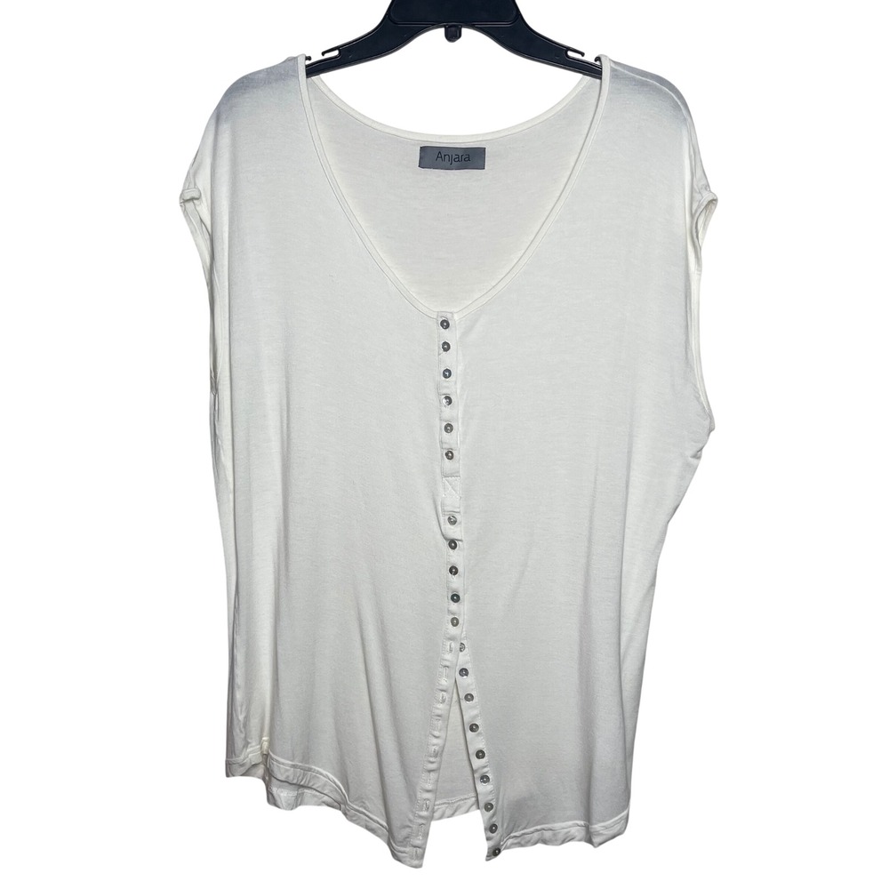 Anjara Vintage White Rayon‎ Button Down Sleeveless V-Neck Knit Top Size S